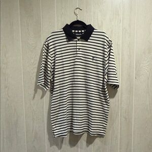 Ashworth Men's Polo Shirt - Black and White Stripes- L/XL